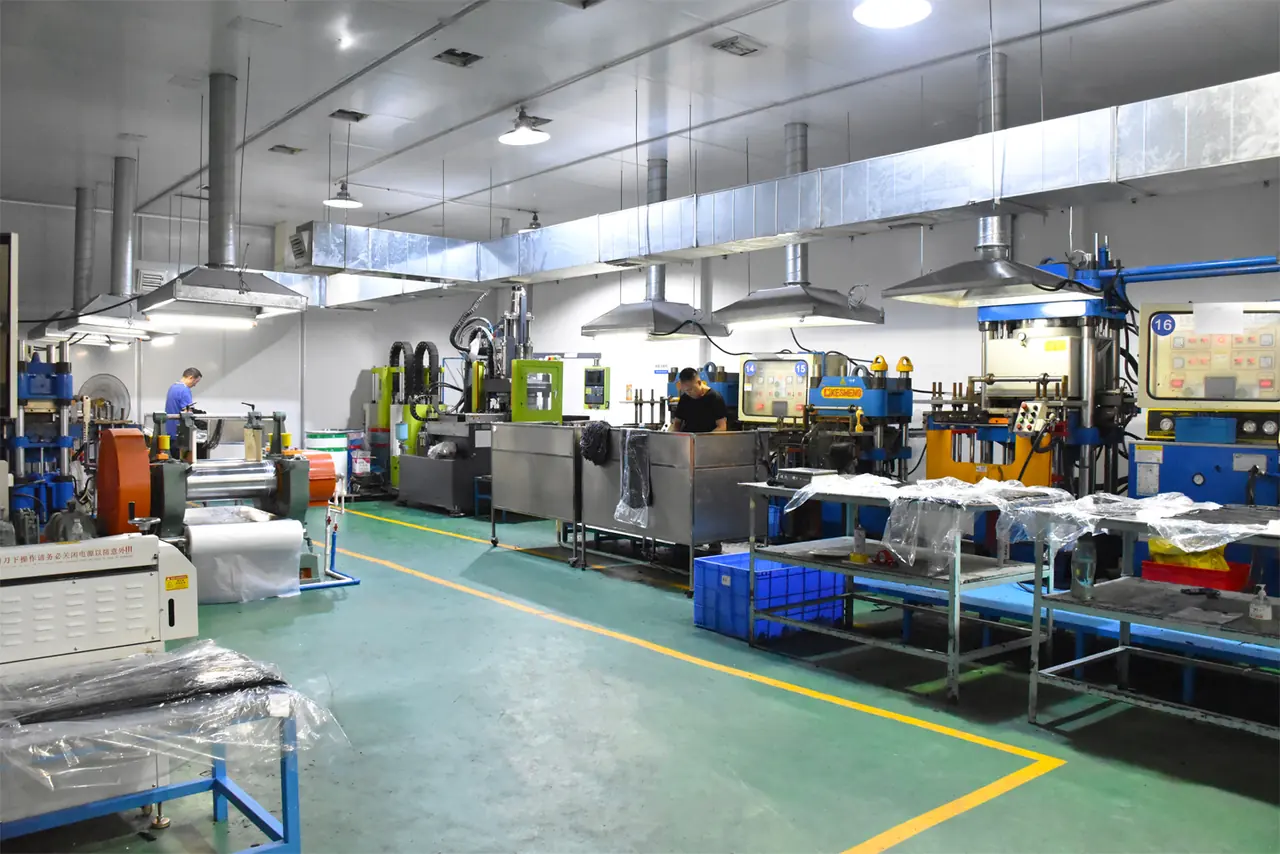 Production workshop with machines and worktables